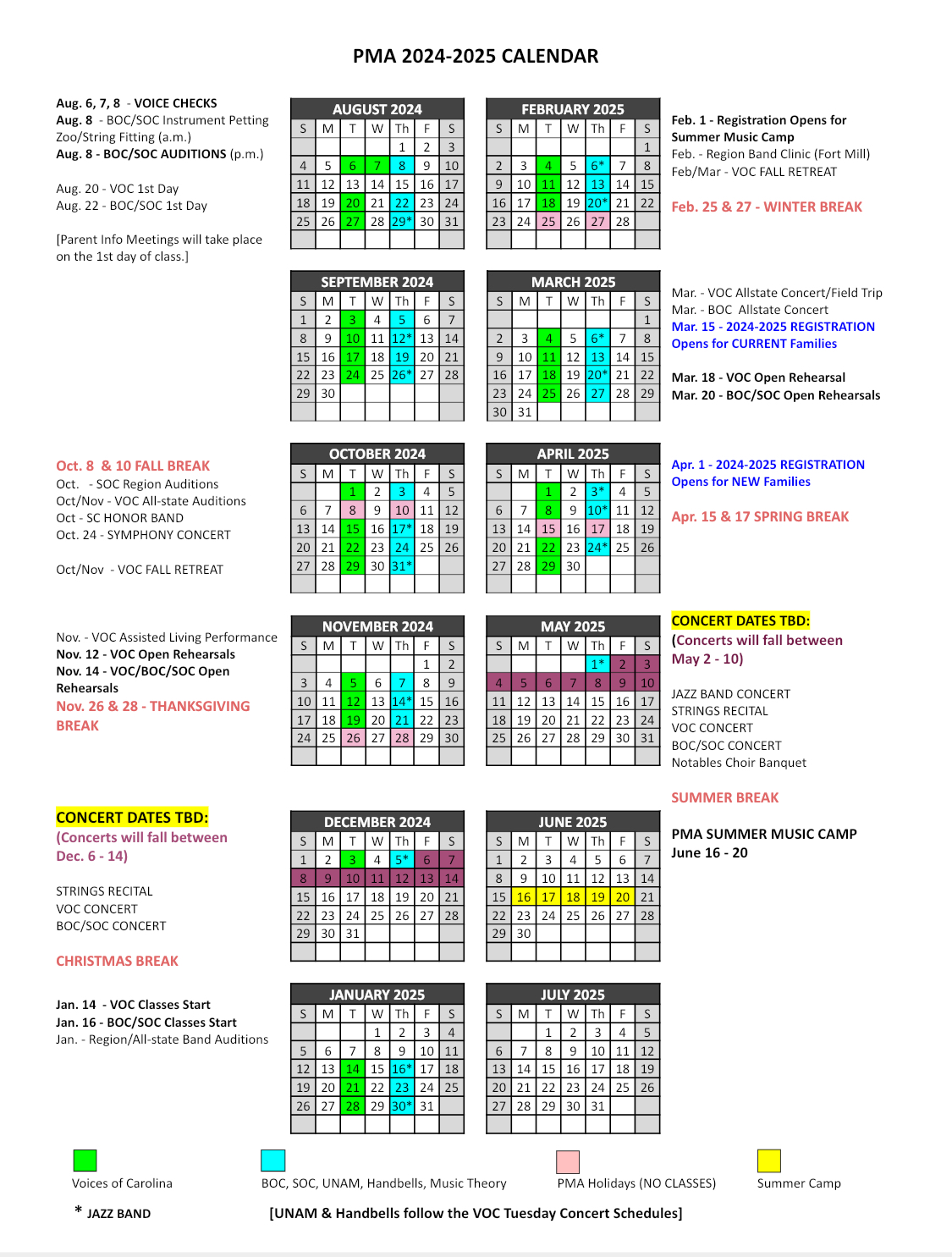 2024-2025 Calendar – Piedmont Music Academy